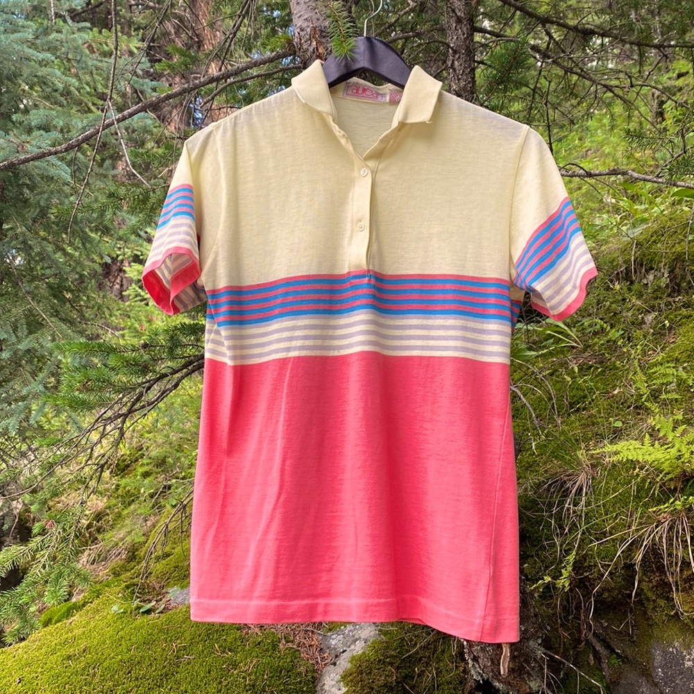 Fun retro mens pink and yellow polo by aurea